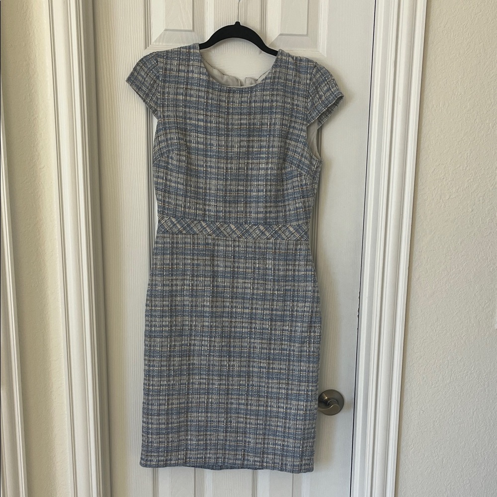 Banana Republic Blue and Gray Plaid Midi Dress